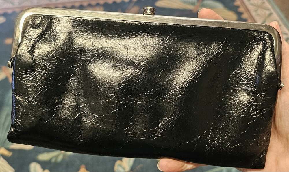 HOBO International Lauren Polished Leather Black Double Clutch Wallet Organizer